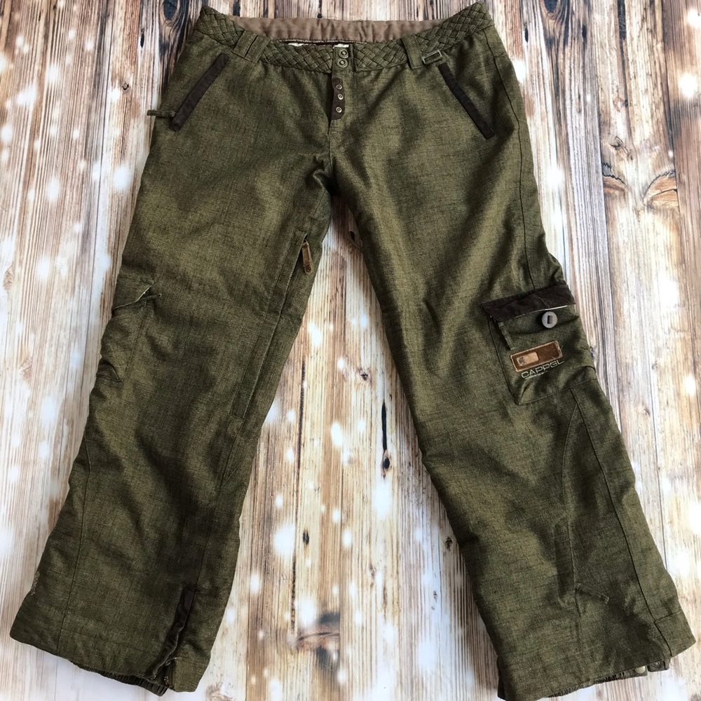 Olive green and brown tweed Cappel by Ride snowboard pants